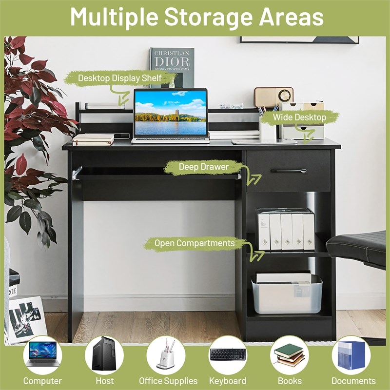 Pemberly Row 22 inch Wide Computer Desk Writing Study Laptop Table Black