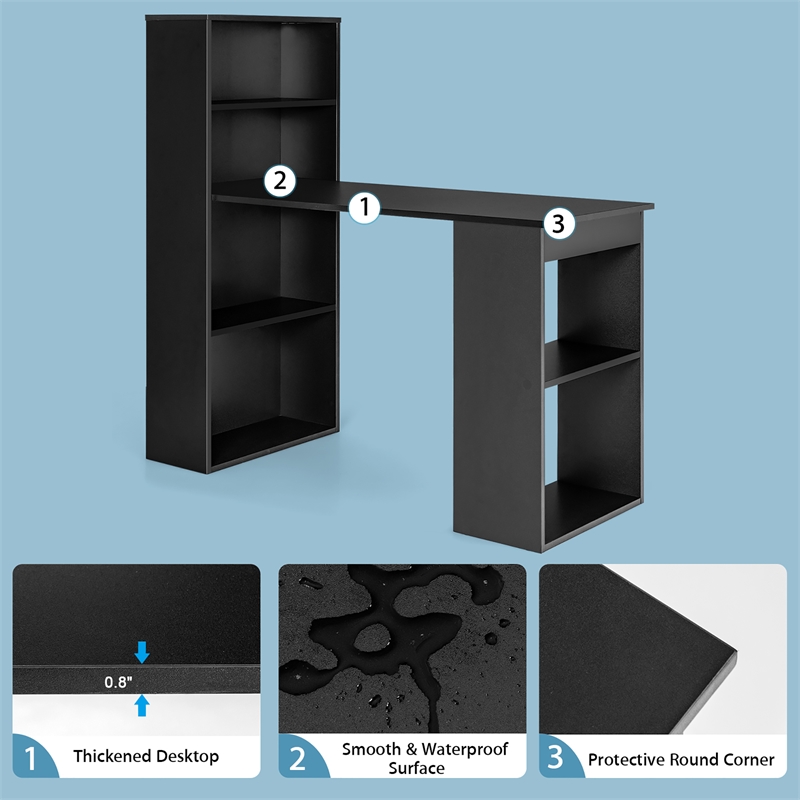 Pemberly Row Computer Desk Writing Workstation Office 6 Tier Storage Shelves