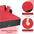 Pemberly Row Outdoor Patio Rattan Daybed Cushioned Sofa Furniture Red