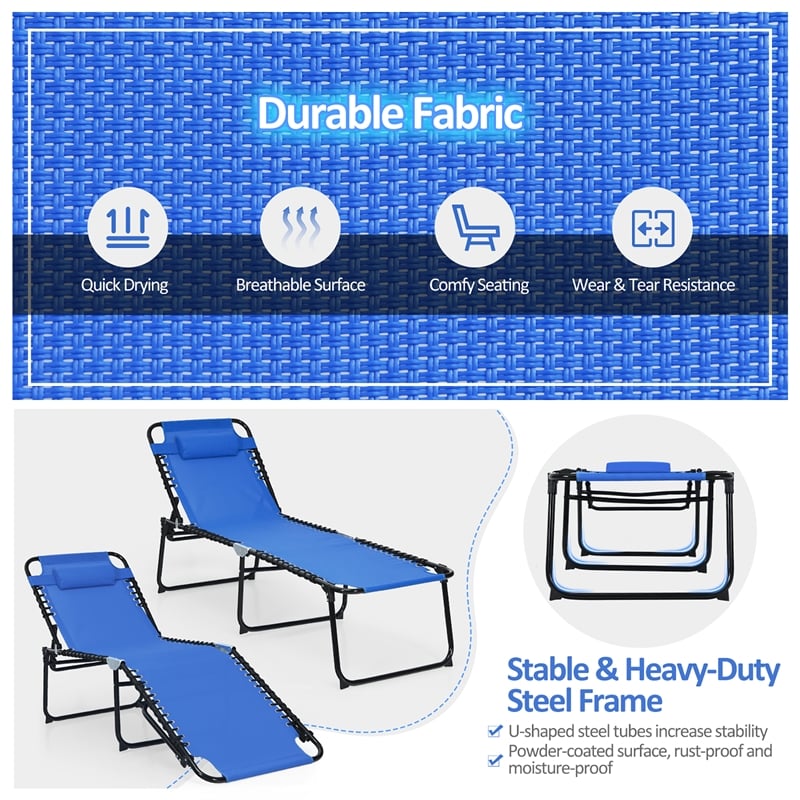 Pemberly Row Folding Lounge Chaise High Recline W/Adjustable Backrest Navy