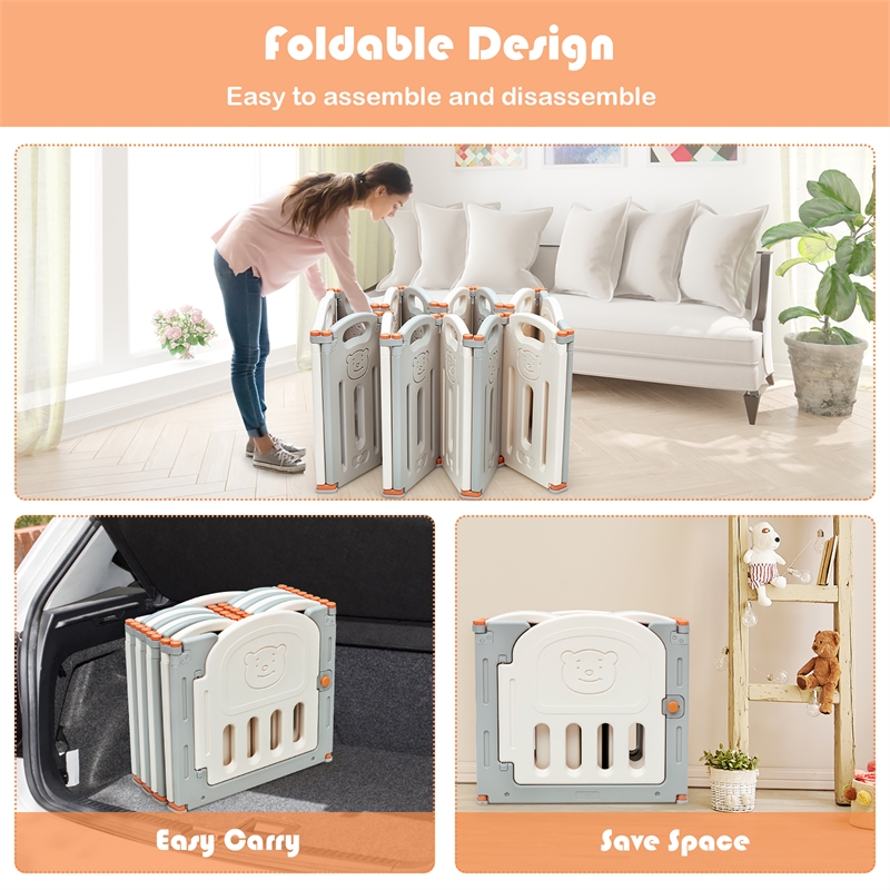 Pemberly Row Foldable Baby Playpen 14 Panels Kids Activity Play Beige