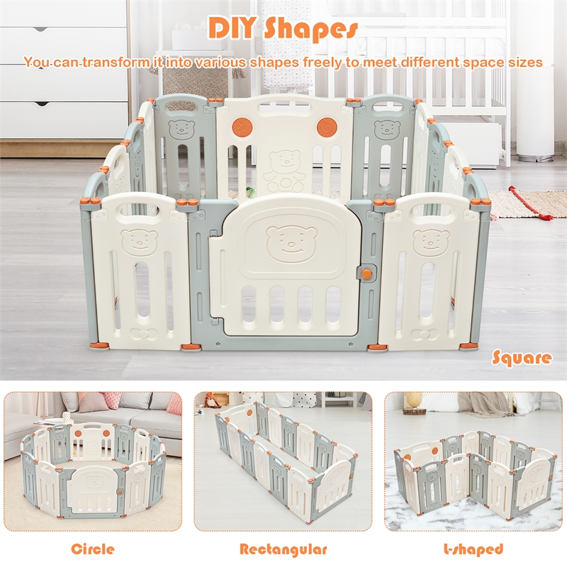 Pemberly Row Foldable Baby Playpen 14 Panels Kids Activity Play Beige