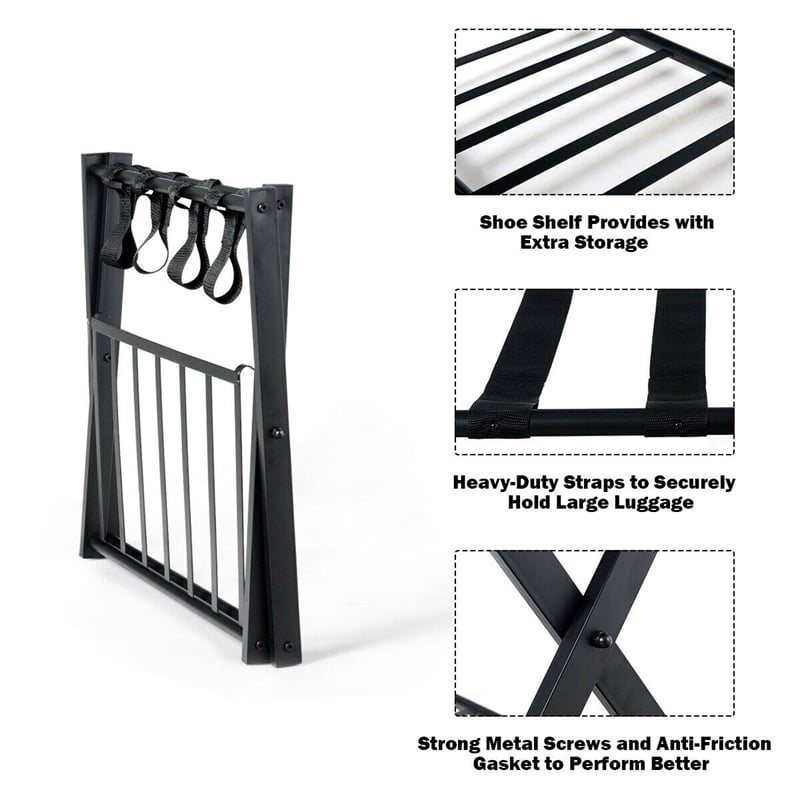 Pemberly Row Set of 2 Folding Metal Luggage Rack Suitcase Shoe Holder Black