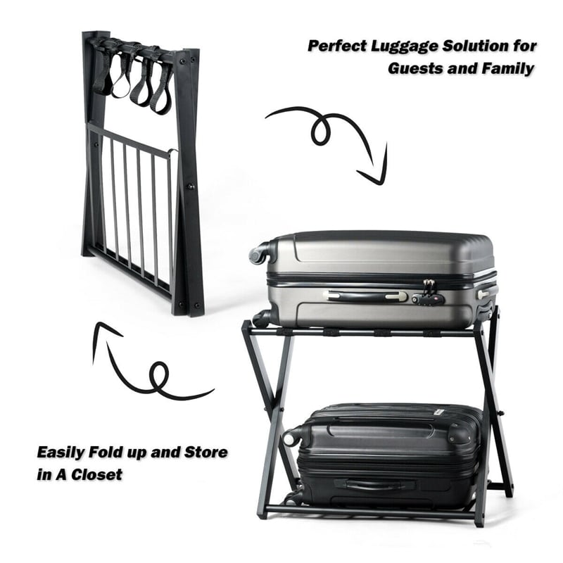 Pemberly Row Set of 2 Folding Metal Luggage Rack Suitcase Shoe Holder Black