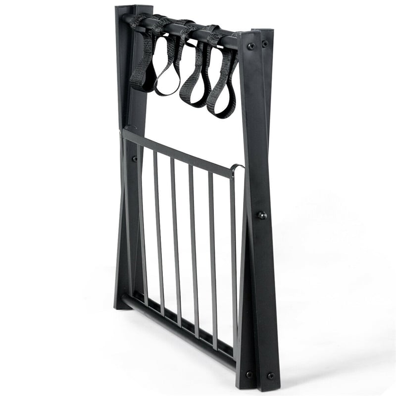 Pemberly Row Set of 2 Folding Metal Luggage Rack Suitcase Shoe Holder Black