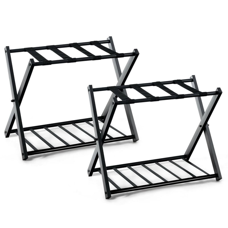Pemberly Row Set of 2 Folding Metal Luggage Rack Suitcase Shoe Holder Black