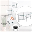 Pemberly Row Tempered Glass Oval Side Coffee Table Shelf Chrome Base Clear