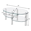 Pemberly Row Tempered Glass Oval Side Coffee Table Shelf Chrome Base Clear
