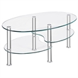 Pemberly Row Tempered Glass Oval Side Coffee Table Shelf Chrome Base Clear