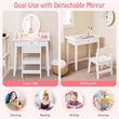 Pemberly Row Vanity Set w/ Lighted Mirror Chair 2 Color LED Lighting Makeup