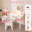 Pemberly Row Vanity Set w/ Lighted Mirror Chair 2 Color LED Lighting Makeup