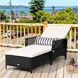 Pemberly Row PE Rattan Chaise Lounge Chair Armrest Recliner Adjustable Black