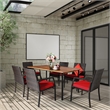 Pemberly Row 7PCS Patio Rattan Dining Set Table Top with Umbrella Hole Red