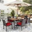 Pemberly Row 7PCS Patio Rattan Dining Set Table Top with Umbrella Hole Red