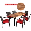 Pemberly Row 7PCS Patio Rattan Dining Set Table Top with Umbrella Hole Red