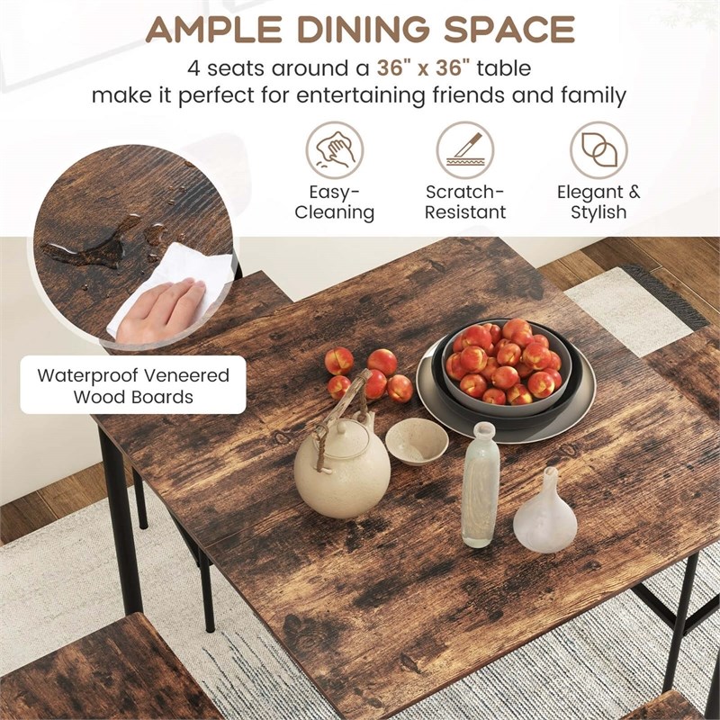 Pemberly Row 5 PCS Industrial Dining Table Set with 4 Bar Stools Black