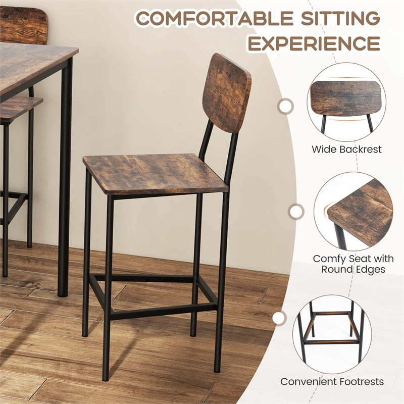 Pemberly Row 5 PCS Industrial Dining Table Set with 4 Bar Stools Black