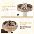 Pemberly Row 41 inch Hand Made Cat Tree Tower Natural Bowl Shaped w/ 2 Perch