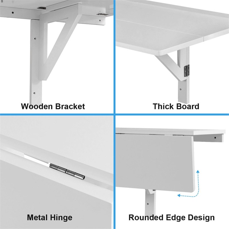 Pemberley Row White Wall Mounted Folding Table Rectangular Space-Saving