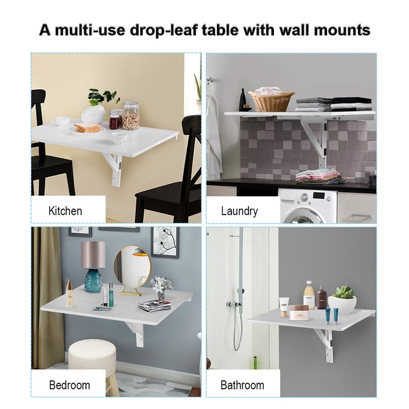Pemberley Row White Wall Mounted Folding Table Rectangular Space-Saving