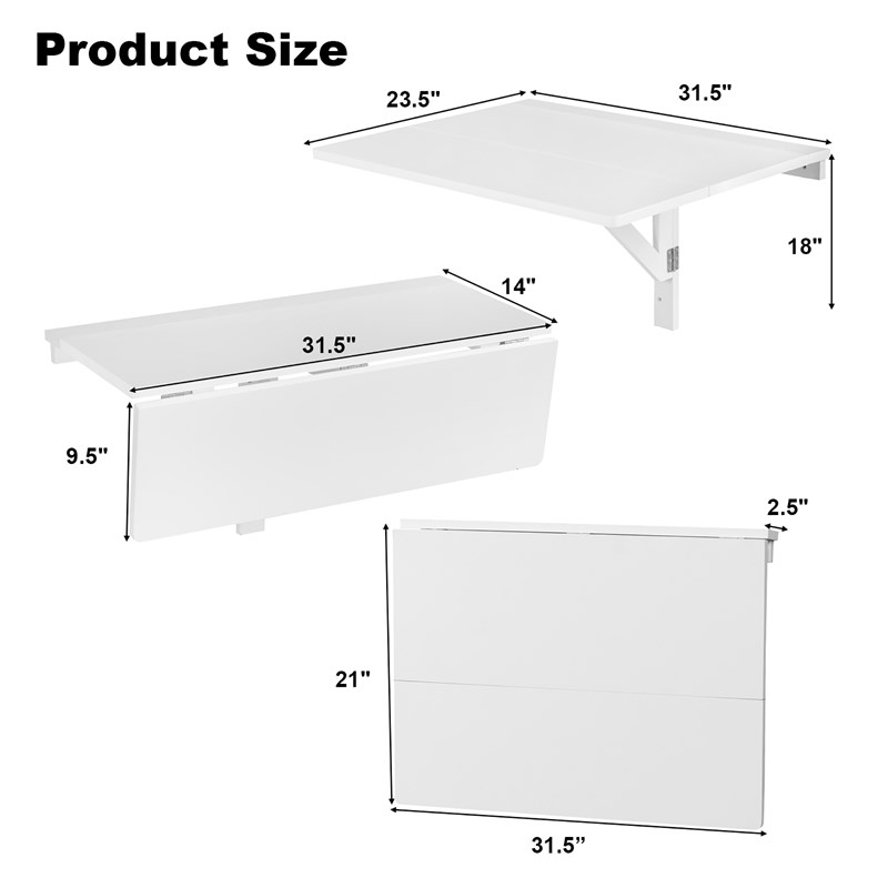 Pemberley Row White Wall Mounted Folding Table Rectangular Space-Saving