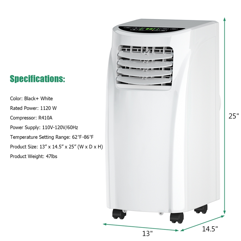 Pemberly Row Portable Air Conditioner 5500 BTU Dehumidifier White