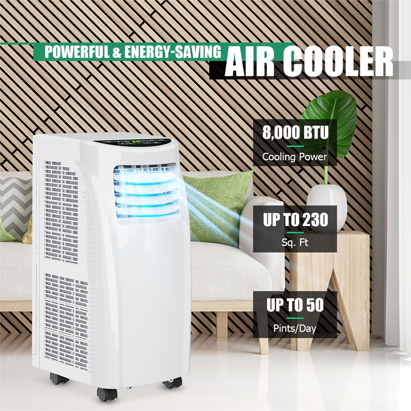 Pemberly Row Portable Air Conditioner 5500 BTU Dehumidifier White