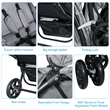 Pemberly Row Double Stroller Foldable Baby Twin Lightweight Infant Pushchair