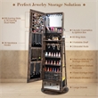Pemberly Row Swivel Jewelry Cabinet Standing Armoire Organizer w/LED Light Brown