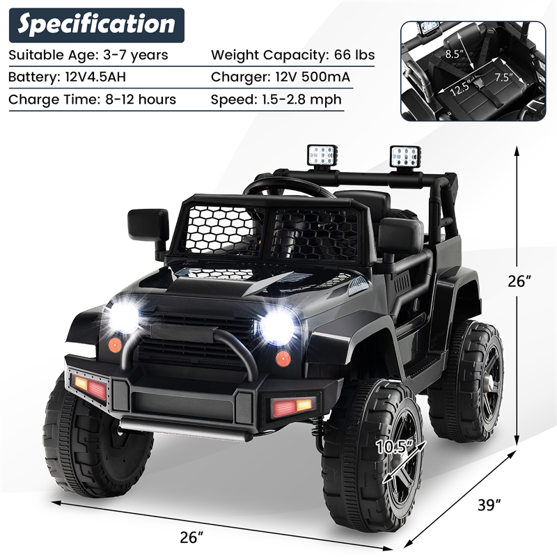 Pemberly Row 12V Kids Ride On Truck Car Electric Vehicle Remote Black