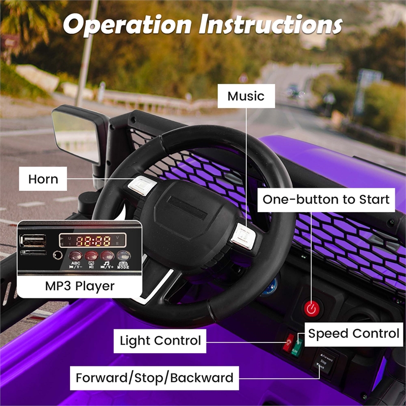 Pemberly Row 12V Kids Ride On Truck Car Electric Vehicle Remote Purple