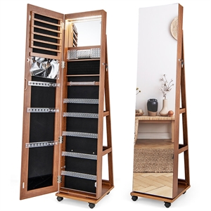 Pemberly Row 64 inch Jewelry Organizer Lockable Jewelry Cabinet Armoire Brown