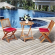 Pemberly Row 3PCS Patio Folding Bistro Set Cushioned Chair Conversation Red