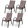 Pemberly Row Set of 4 Patio Dining Chairs Stackable Armrest in Brown