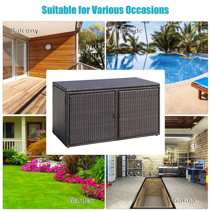 Pemberly Row 88 Gallon Garden Patio Rattan Storage Container Box Bin Shelf Brown