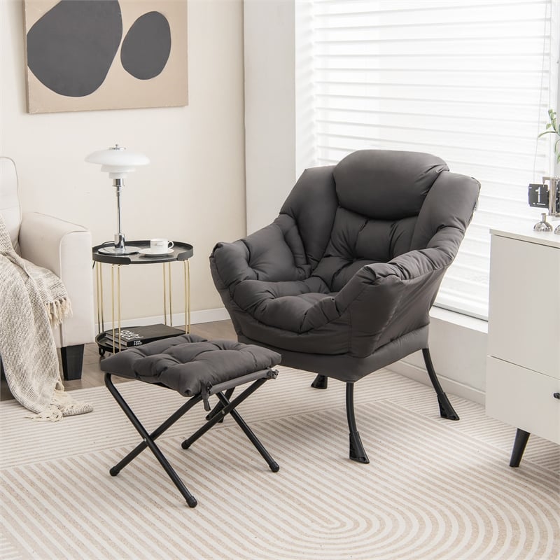 Pemberly Row Sofa Chair Accent Leisure Armchair with Folding Footrest Gray