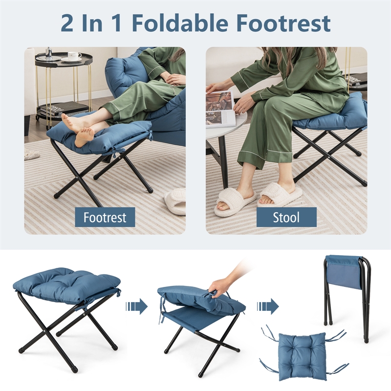 Pemberly Row Sofa Chair Accent Leisure Armchair with Folding Footrest Blue