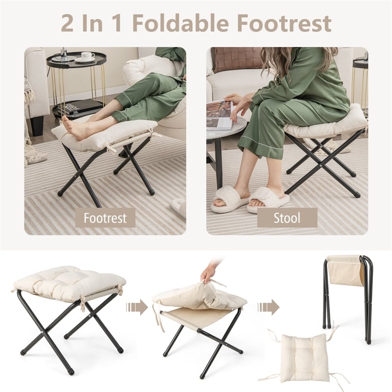 Pemberly Row Sofa Chair Accent Leisure Armchair with Folding Footrest Beige