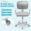 Pemberly Row Kids Height Children Study Chair w/Auto Brake Casters Gray
