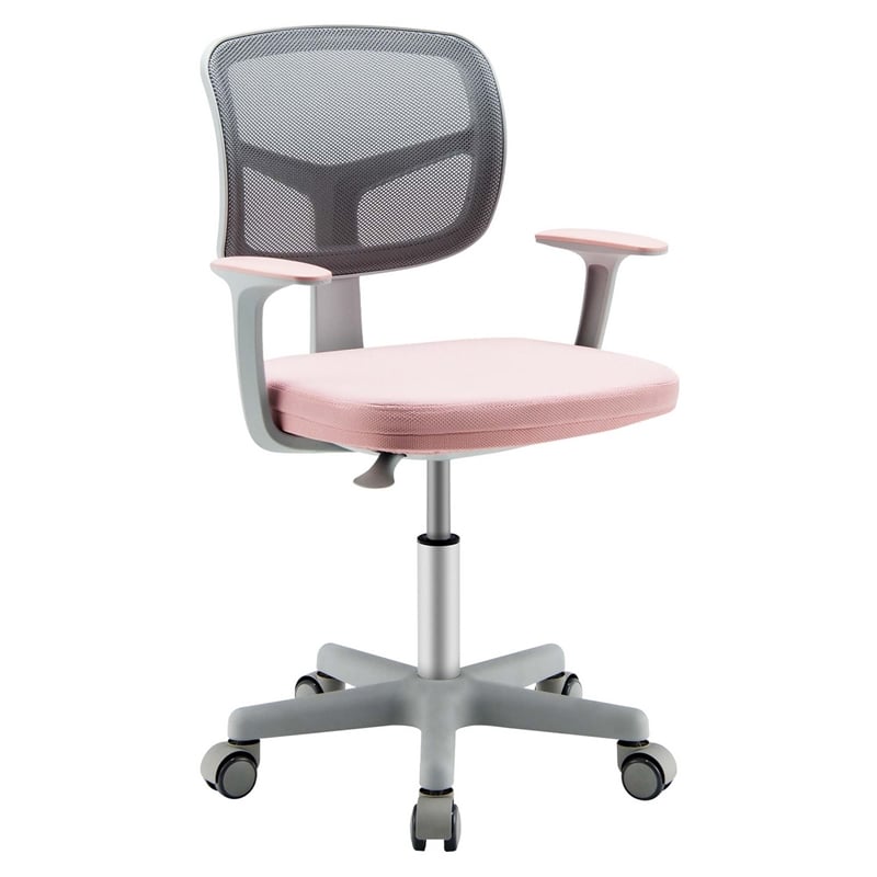 Pemberly Row Kids Height Children Study Chair w/Auto Brake Casters Pink
