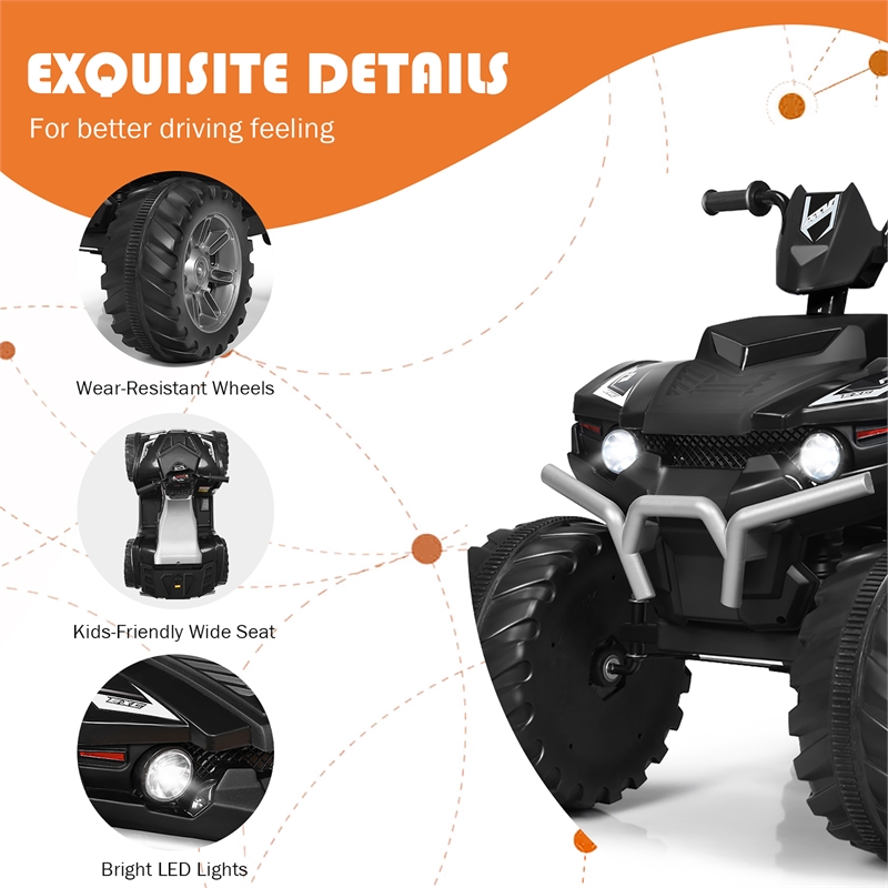 Pemberly Row 12V Kids 4 Wheeler ATV Quad Ride On Car w/ LED Lights Music USB