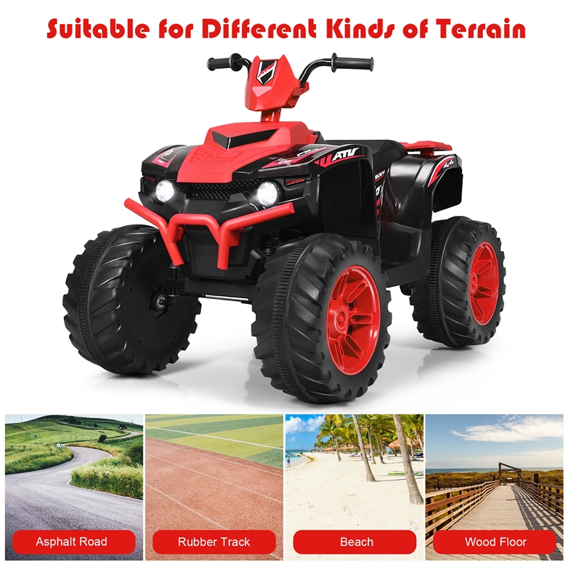 Pemberly Row 12V Kids 4 Wheeler ATV Quad Ride On Car w/ LED Lights Music USB Red