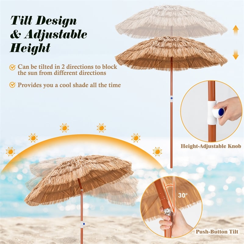 Pemberly Row Patio 6FT Tropical Thatched Beach Umbrella Portable Outdoor Natural