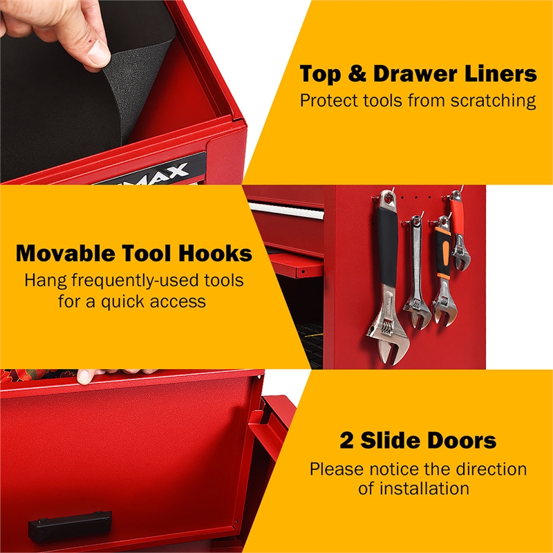 Pemberly Row High Capacity Rolling Tool Chest Storage Cabinet Toolbox Red