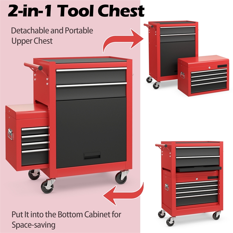 Pemberly Row 2 in 1 Rolling Cabinet Storage Chest Box Garage Toolbox Organizer