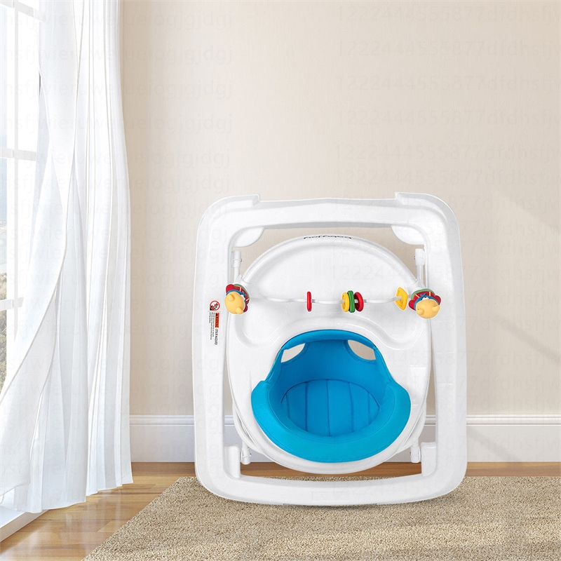 Pemberley Row Upholstered Blue Baby Walker Adjustable Height Folding Portable