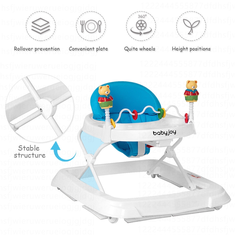 Pemberley Row Upholstered Blue Baby Walker Adjustable Height Folding Portable