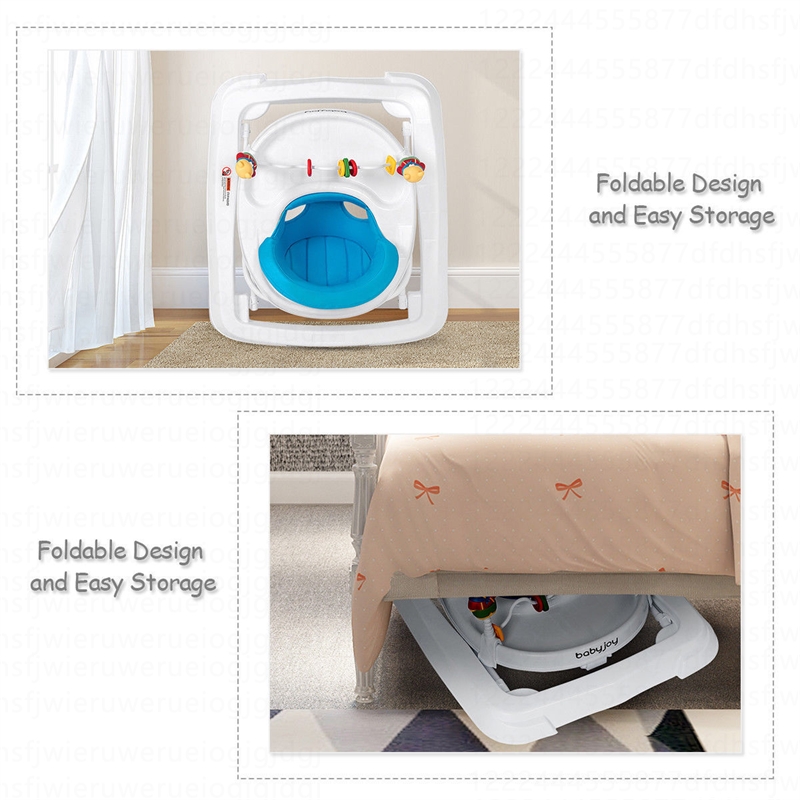 Pemberley Row Upholstered Blue Baby Walker Adjustable Height Folding Portable
