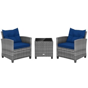 Pemberly Row 3PCS Patio Furniture Bistro Set Sofas Side Table Armrest Navy