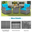 Pemberly Row 3PCS Patio Furniture Bistro Set Sofas Side Table Armrest Turquoise